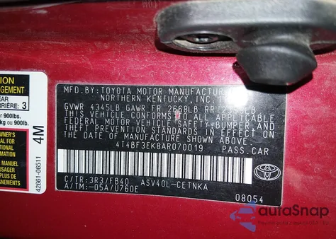 2010 Toyota Camry Se/Le/Xle from USA, damaged, VIN 4T4BF3EK8AR070019